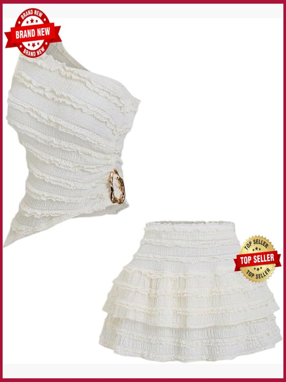 Womens 2 Piece Skirt Set One Shoulder Tank Top Ruffle Mini Skirt Outfits